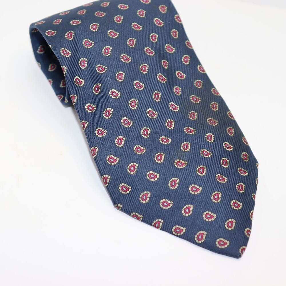Amherst‎ & Brock Gold Label Silk Tie – Navy Paisley, 3.5" Wide
